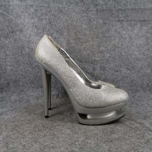 Privileged Shoes Womens 7 Stiletto Platform Heels Pumps Glitter Round Closed Toe